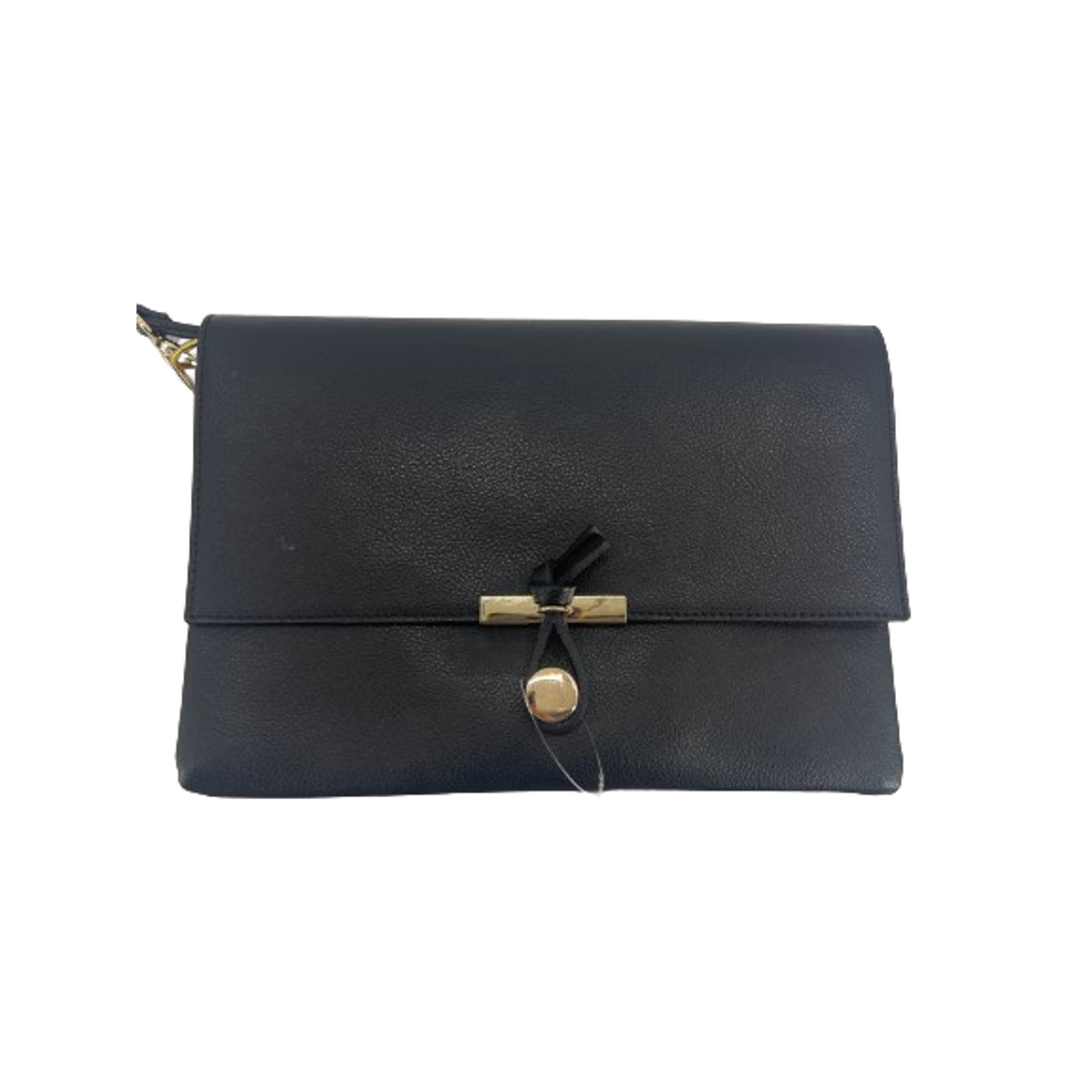 BORSE IN PELLE Italy Black Genuine Leather Pockets Flap Messenger Handbag Purse