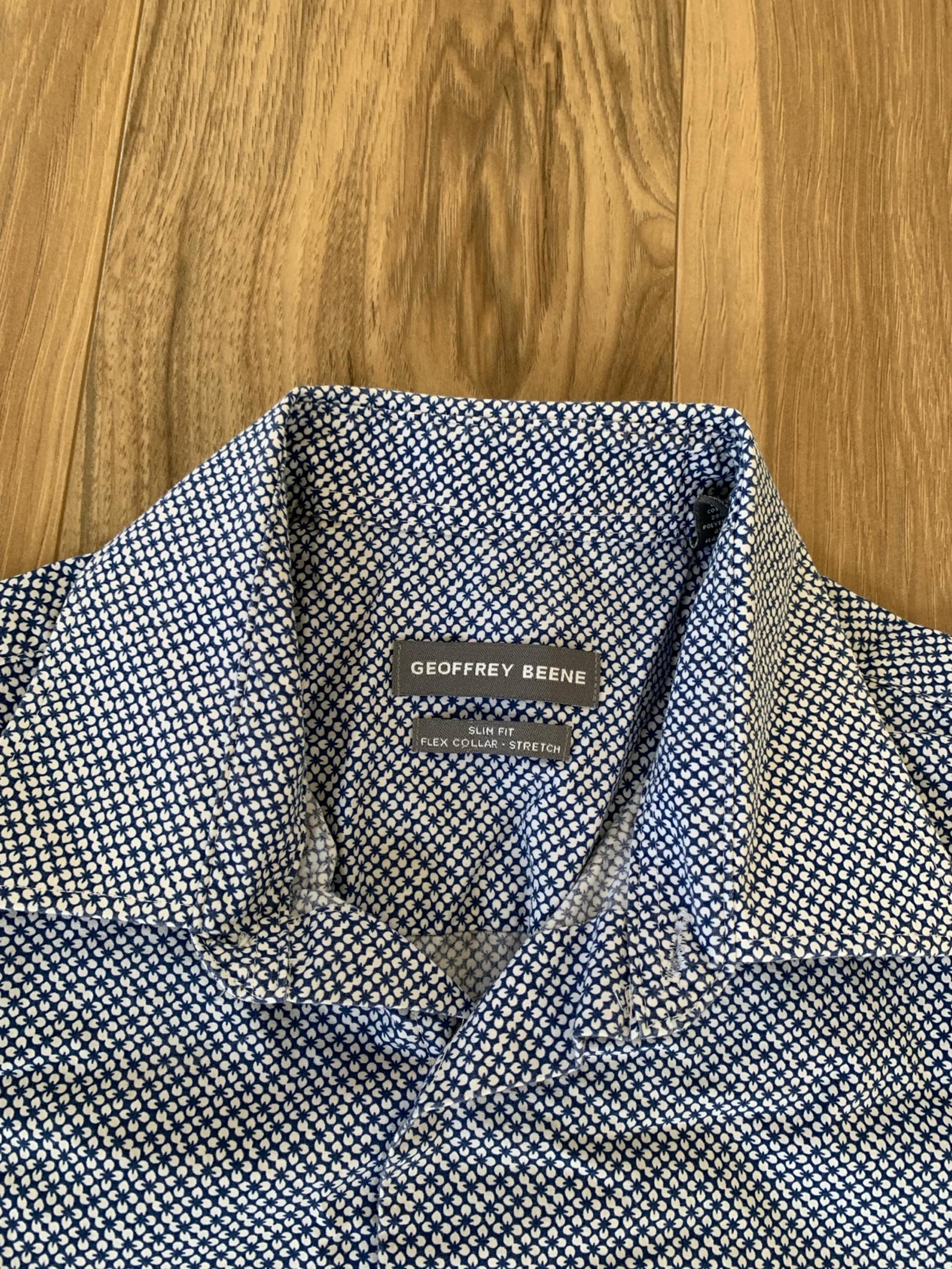 Mens Geoffrey Beene Slim Fit Long Sleeve Button Down Blue Floral 14/14.5 34-35