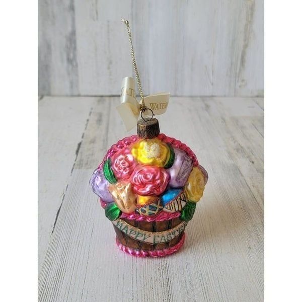 Waterford happy Easter blown glass ornament Rose egg basket Xmas glitter