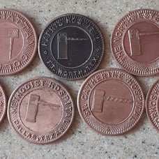 7 Vintage PARCOA TOKENS 5 Hospitals, Manhattan College, Northwestern Bank