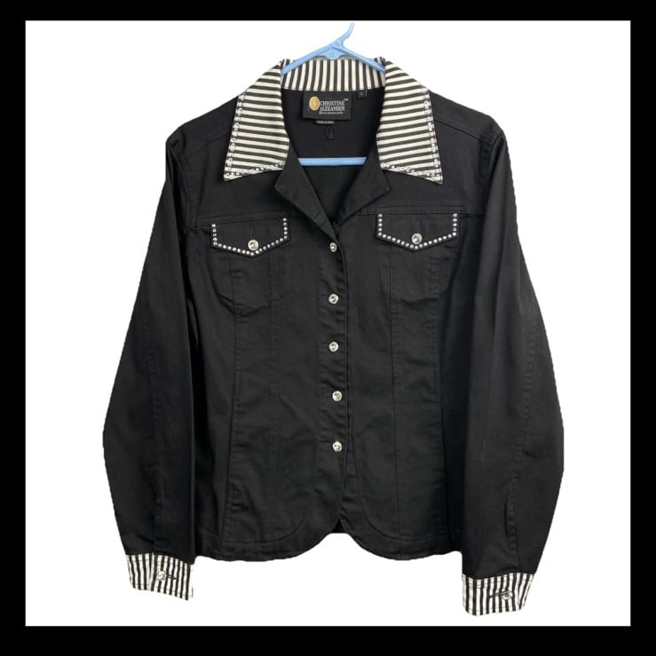 Christine Alexander Denim Jacket Zebra Rhinestones Swarovski Crystals Large