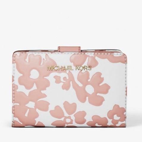 Michael Kors Jet Set Medium Floral Print Bi-Fold Wallet POWDER BLUSH NWT
