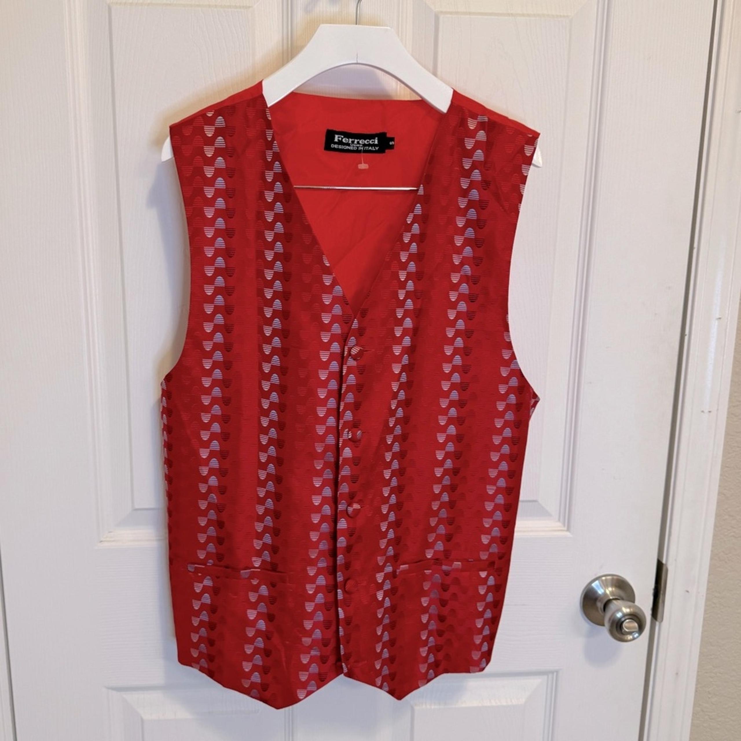 Ferrecci Italian Handmade Vest and Tie set size small Red and Silver