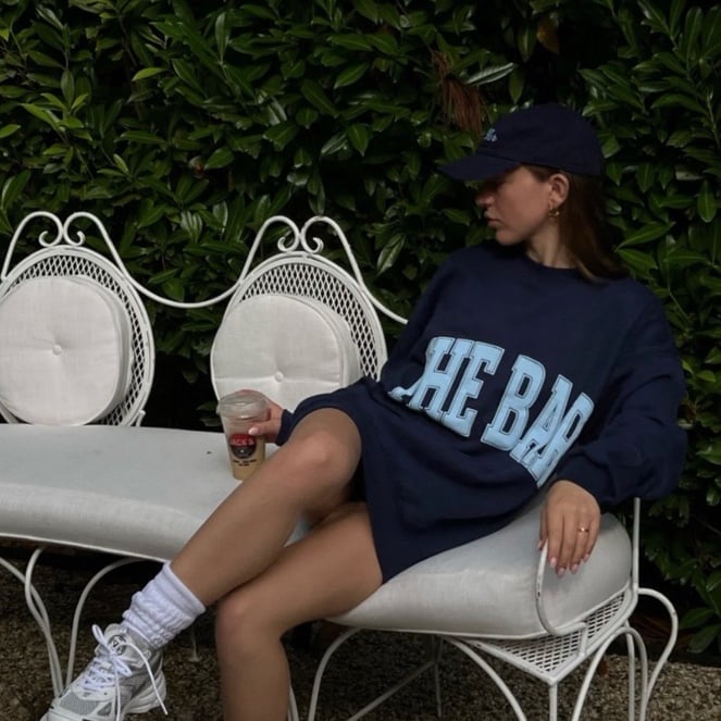 THE BAR Navy & White Varsity Pullover Sweatshirt Large