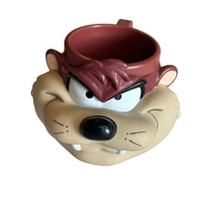Vintage 1992 Looney Tunes 3D Figural Face Mugs Cups Plastic TAZ Manian devil