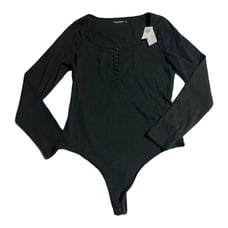 Abercrombie & Fitch Hook & Eye Soft AF Ribbed Black Henley Bodysuit Size XL NWT