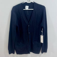 Craft+Flow Men’s navy cable knit cardigan sweater size small NWT