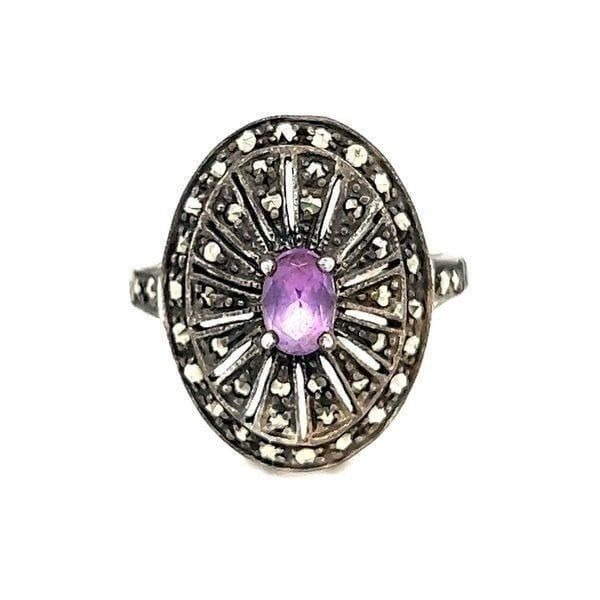 Vintage Sterling Silver Amethyst/Marcasite Ring
