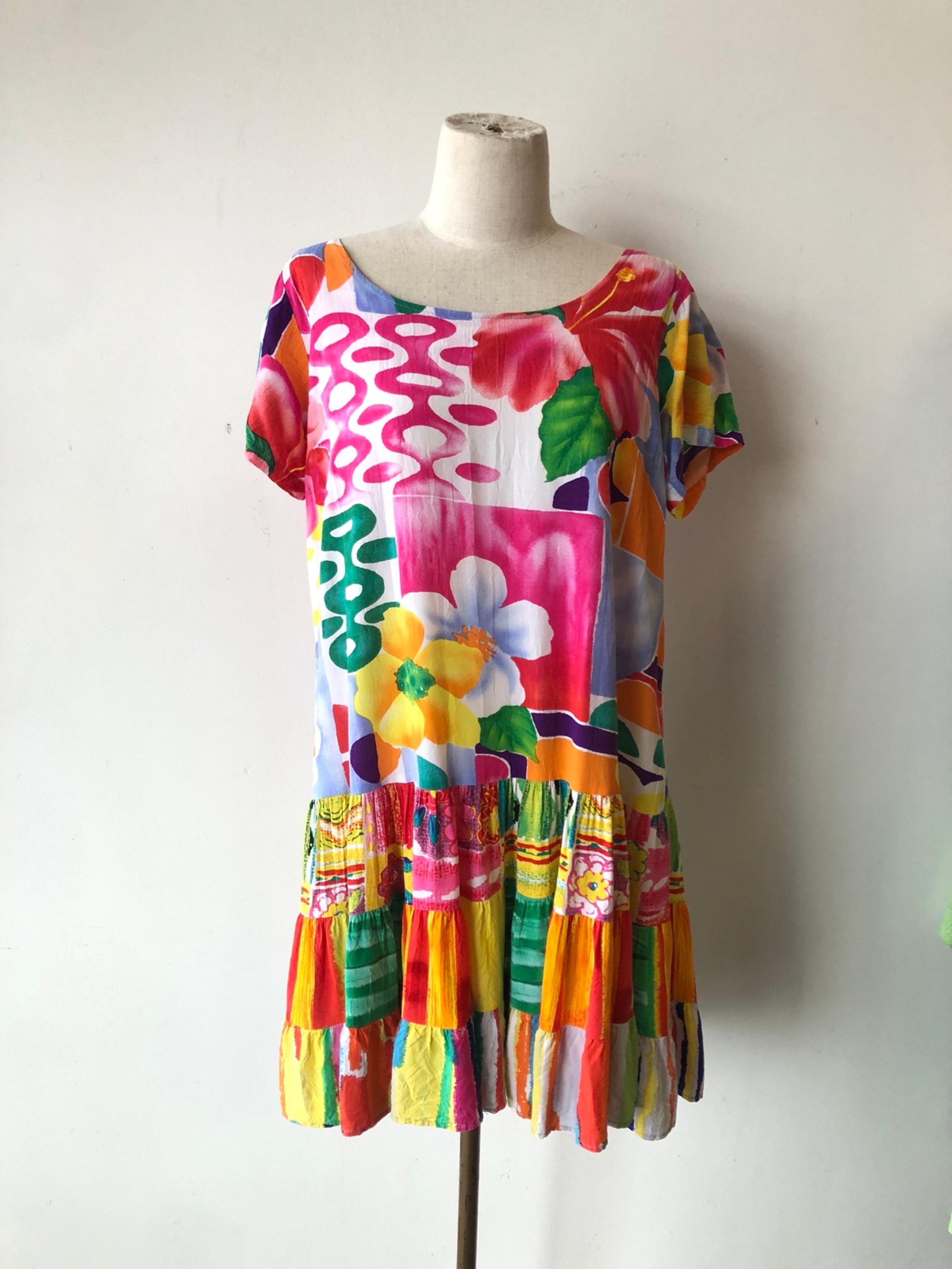 Vintage Jams World M Babydoll Dress 1990s Patchwork Short Sleeves Floral