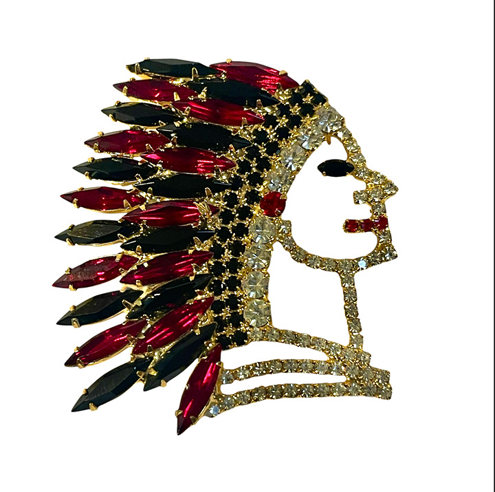 Vintage Signed Weiss Crystal Rhinestone Native American Indian Chief Head Brooch