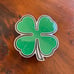 Pewter belt buckle four leaf Green Clover