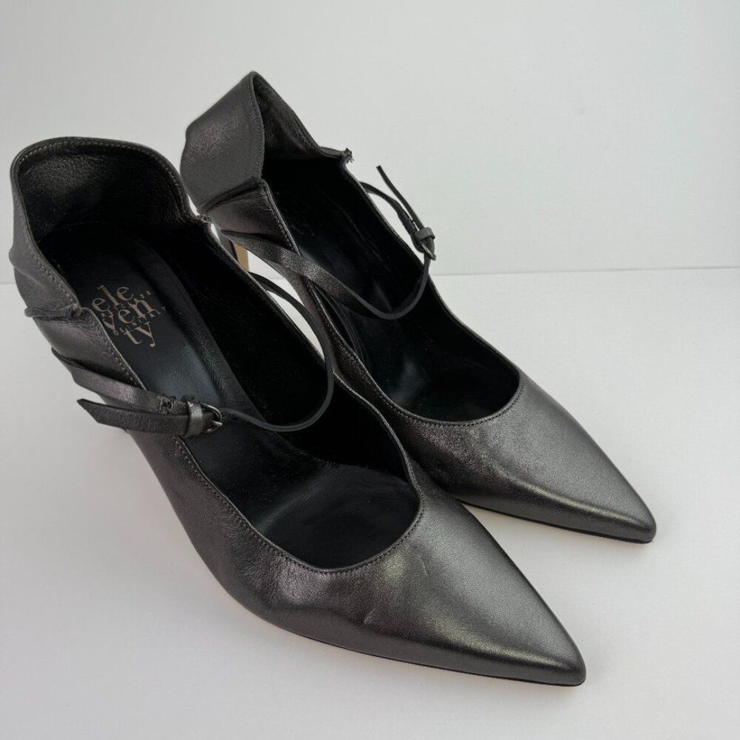 Eleventy Cross Strap Pointed Toe Stiletto Heels Grey EU 39/ US 9