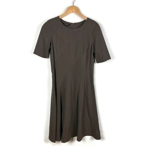Lafayette 148 Career Dress Short Sleeve Midi Fit & Flare Career Taupe 6