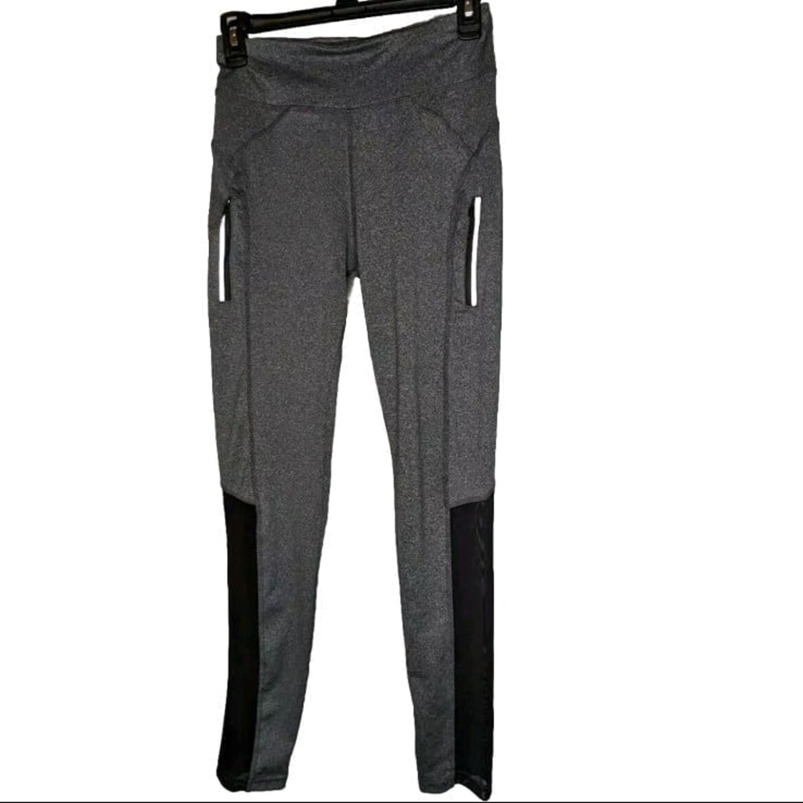 Grey Workout Leggings Mid-Rise Elastic Stretch Mesh Vents Athletic Reflective