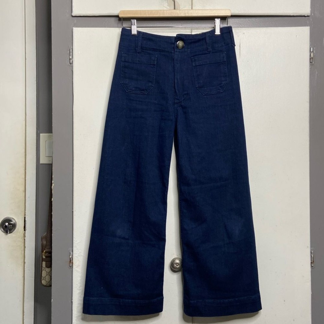 Maeve Anthropologie The Colette Navy Cropped Wide Leg jeans size 27p