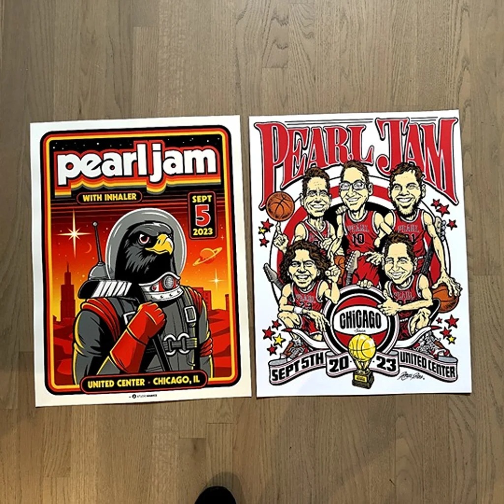 Set Of 2 Pearl Jam Posters ChicagoUnited Center Event Ames And Mark Reprint12x18