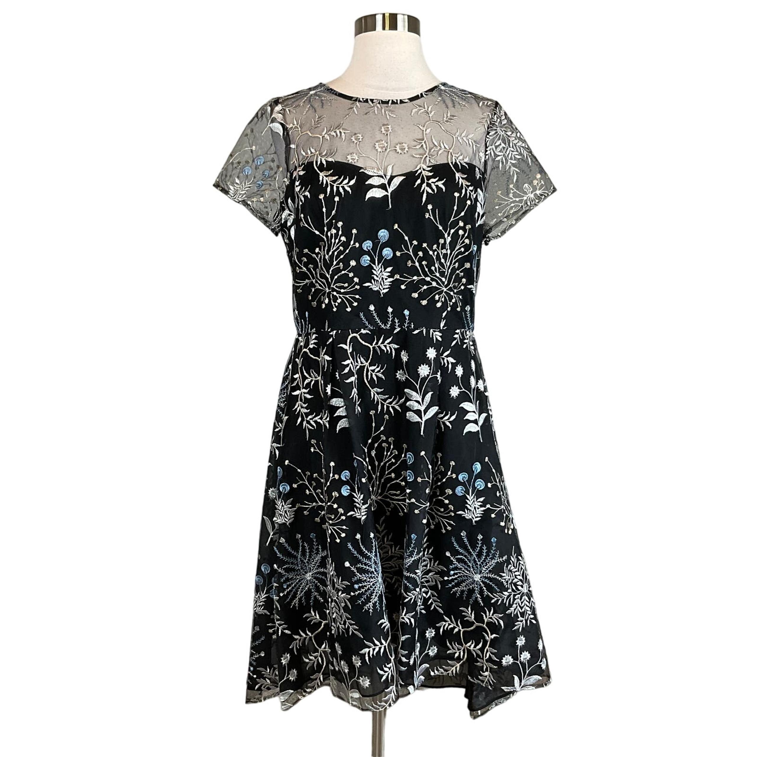 Adrianna Papell Women's Cocktail Dress Size 8 Blue Floral High-Low Fit and Flare
