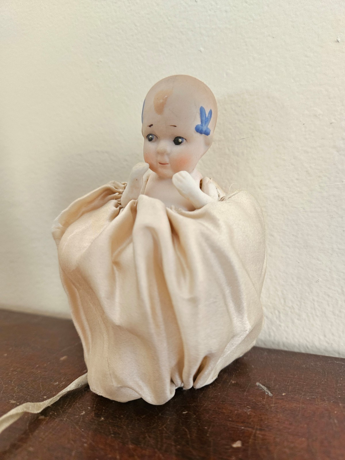 Antique Nippon Kewpie Style Jointed Bisque Powder Puff Doll. Rare. Very Nice.