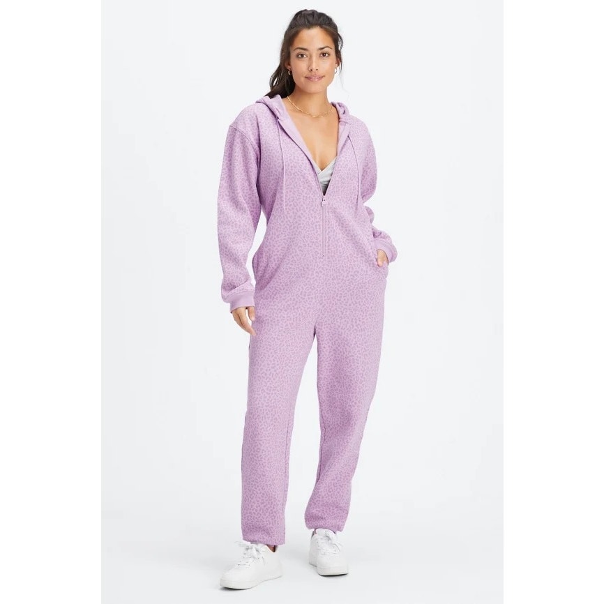New Fabletics Forever Fleece Hooded Onesie Leopard Print size L