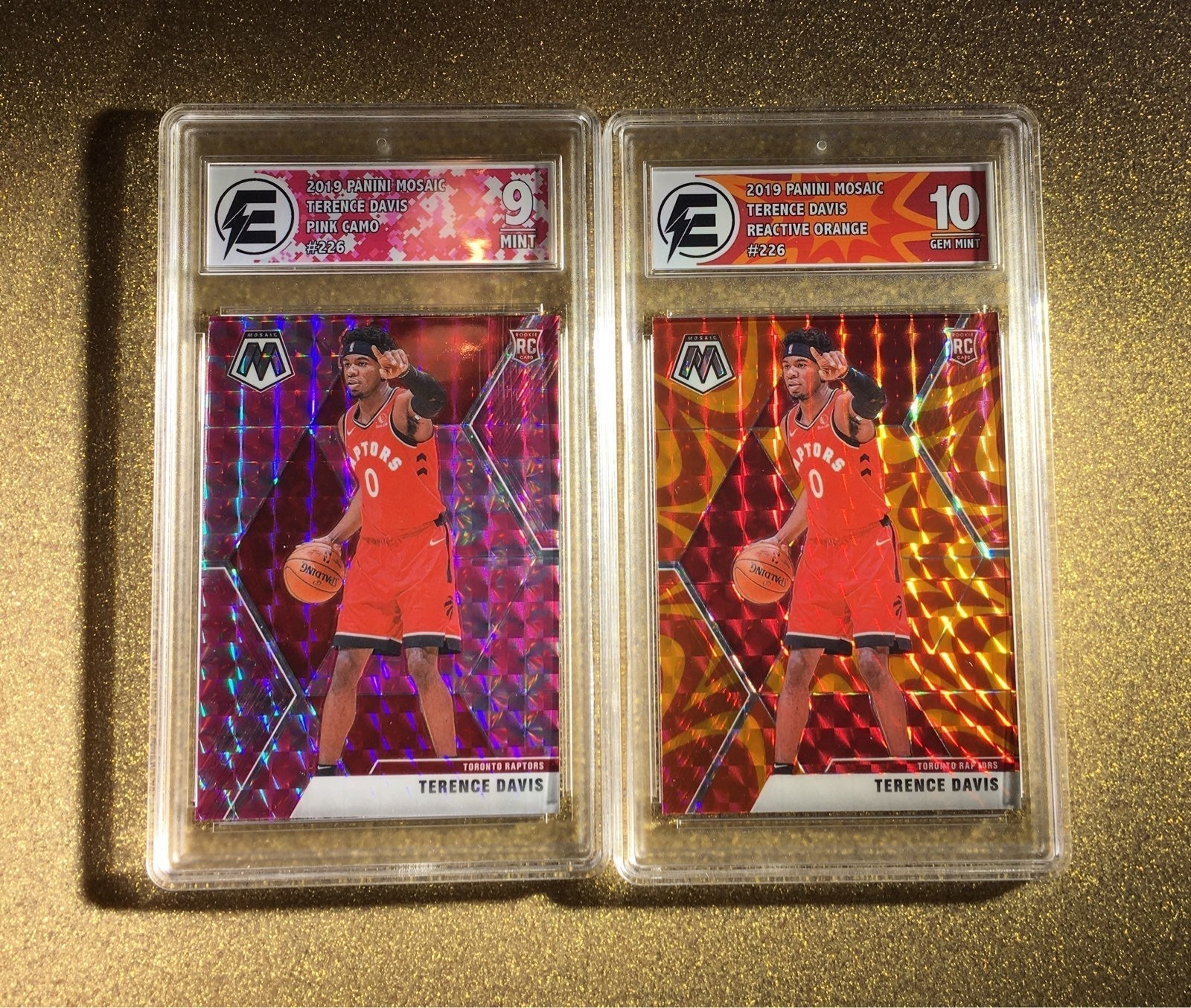 Lot of 2 2020 PANANI MOSAIC GRADED TERRANCE DAVIS PINK PRIZM AND ORANGE REACTIVE