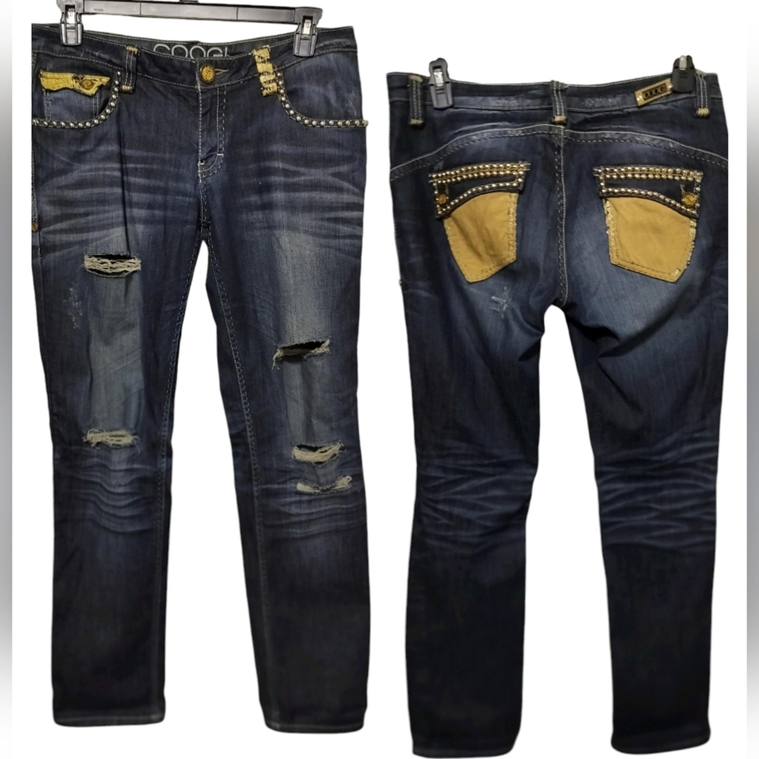 2820)Vintage Coogi Women Distressed Studded Tiger Stripe Pocket Jeans Size 13/14