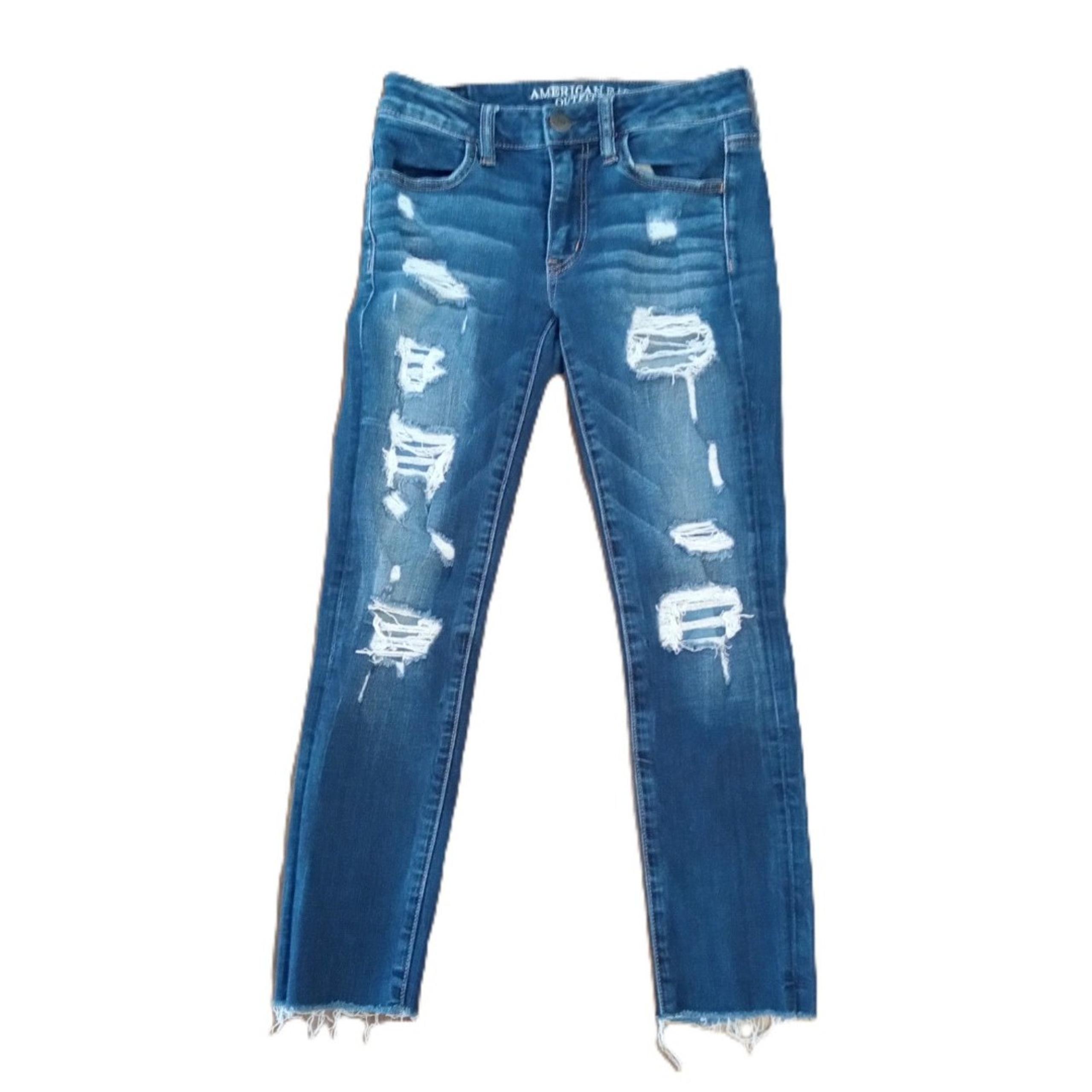 American Eagle Sz 2 Women's Jrs Distressed Jegging Crop Stretch Jeans
