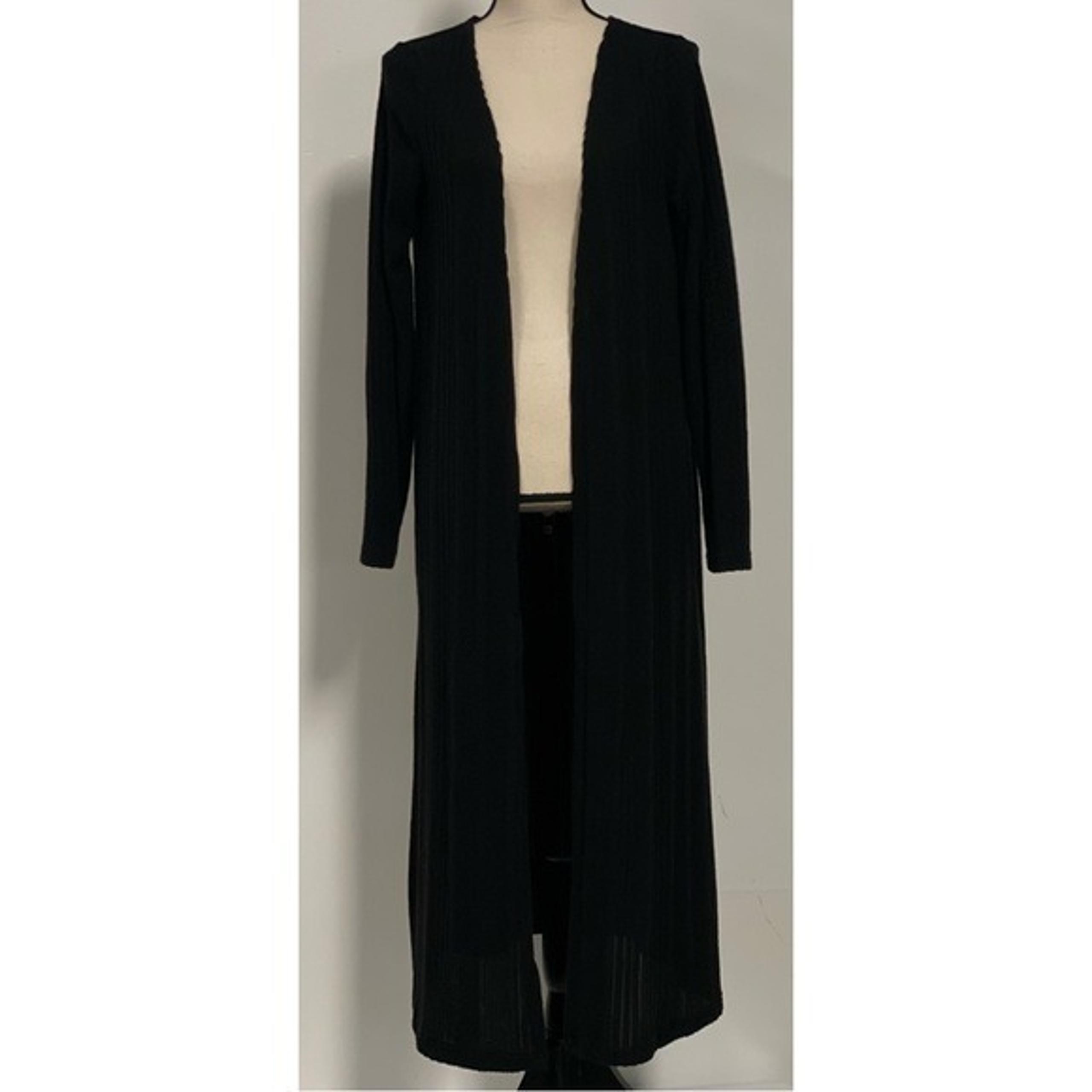 Shein Ribbed Long Sleeve Open Front Long Cardigan Duster Black Size M