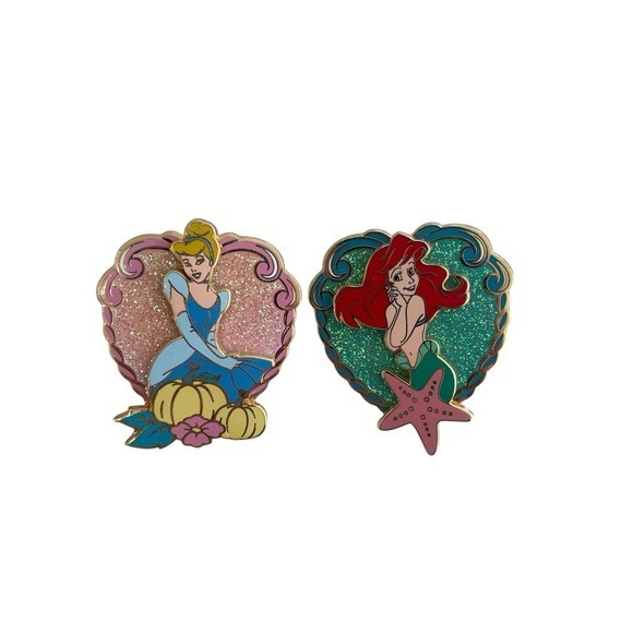 Disney Pins Cinderella Ariel Glitter Sparkle Heart Disneyland Paris 2004 Set 2
