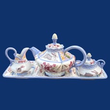 Vintage Meadow Bunny Teapot Set W/ Tray Danna Cullen Designs by Zrike Easter