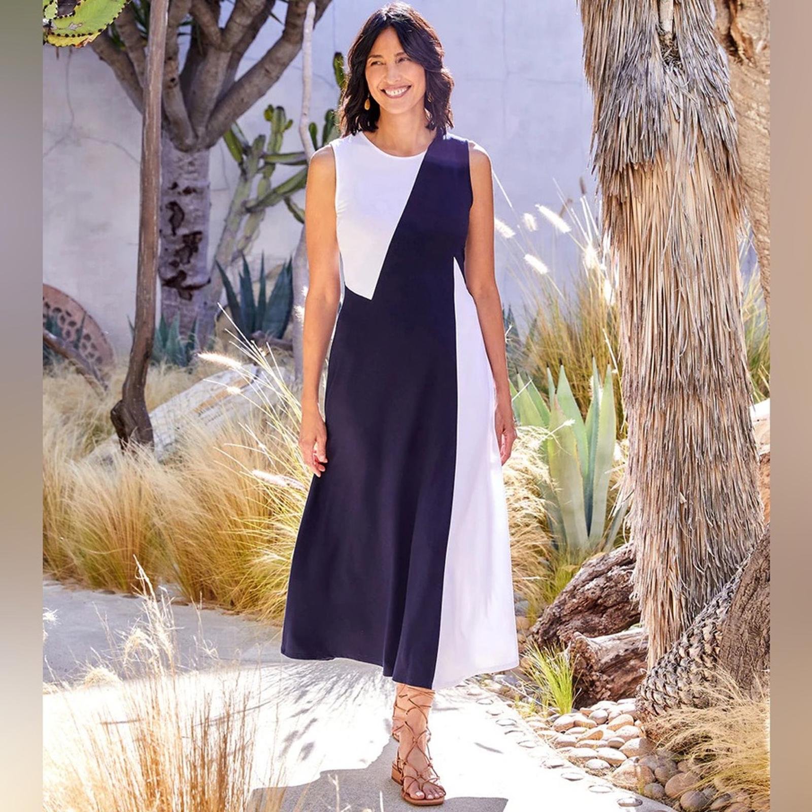 Karen Kane Sleeveless Color Block Midi Dress in Navy/White Size L New w/Tag