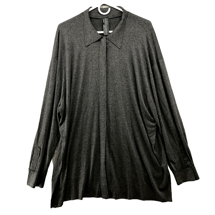 Norma Kamali Tunic Top Womens Small S Gray Long Sleeve Oversized Collared Shirt