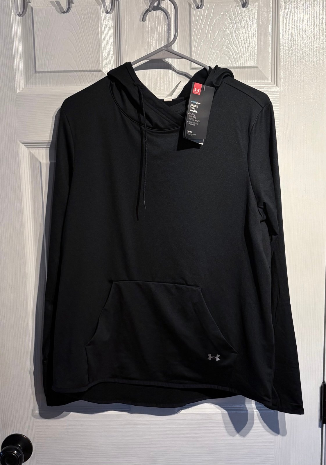 Under Armour Cold Gear Pullover Hoodie Large Women's Black Fleece Lined Kangaroo