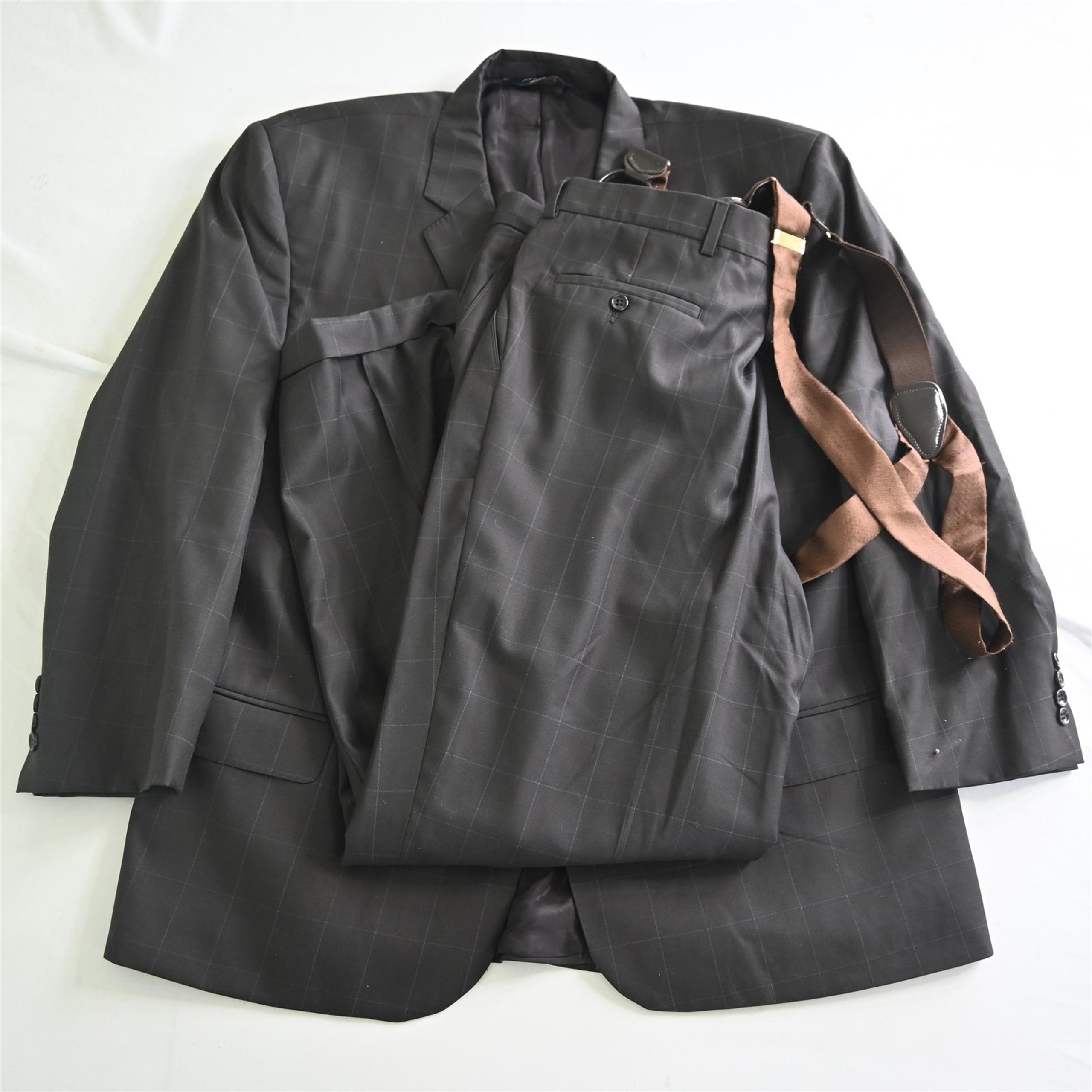 Joseph & Feiss 52R 38x29 Brown Windowpane 100% Wool Mens Jacket Pants Suit