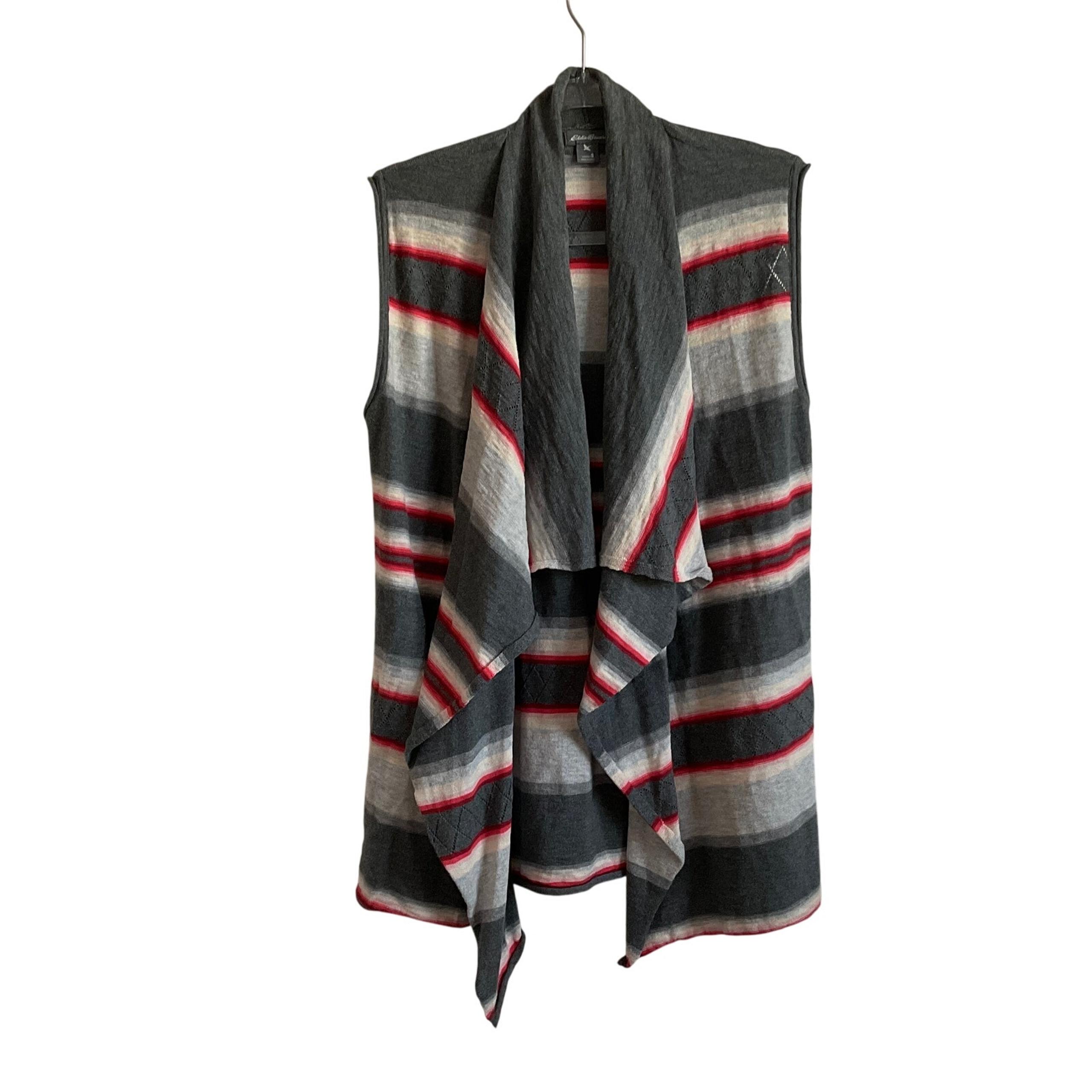 Eddie Bauer Southwestern Striped Open Front Cotton Sweater Vest - Size Small