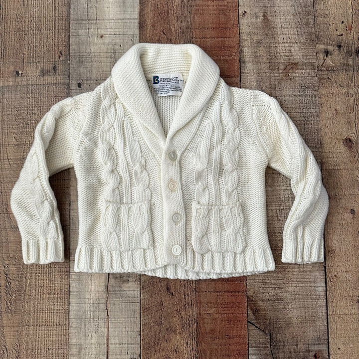 Vintage Babycrest Toddler Cardigan Sweater Cable Knit Button Front Shawl Collar