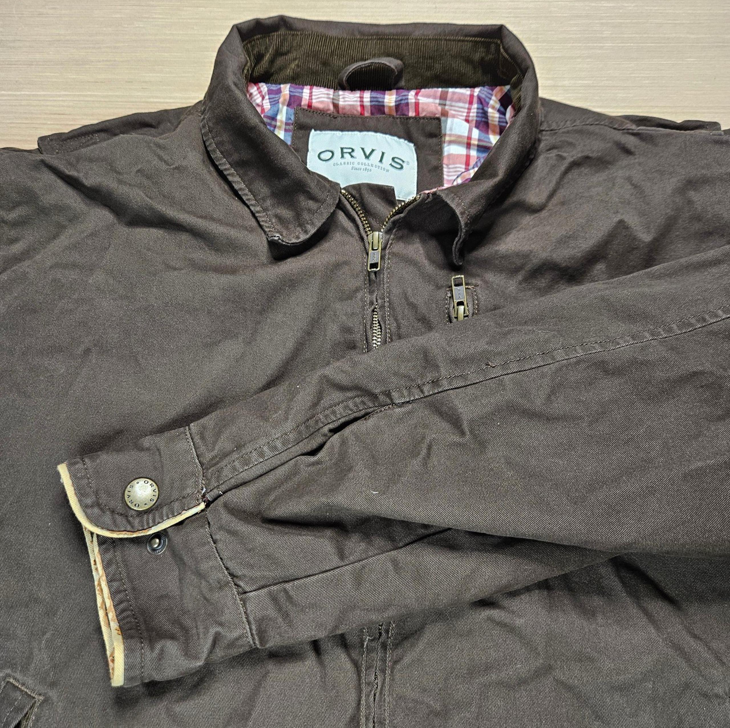 Orvis Mens Bomber Jacket Size L Flannel Lined Brown READ FLAWS