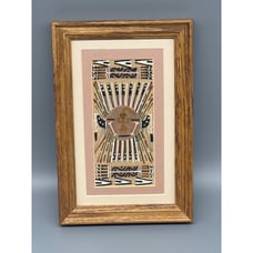 Vintage Handmade Navajo Sand Painting Folk Art Wood Framed “Sun and Eagle”
