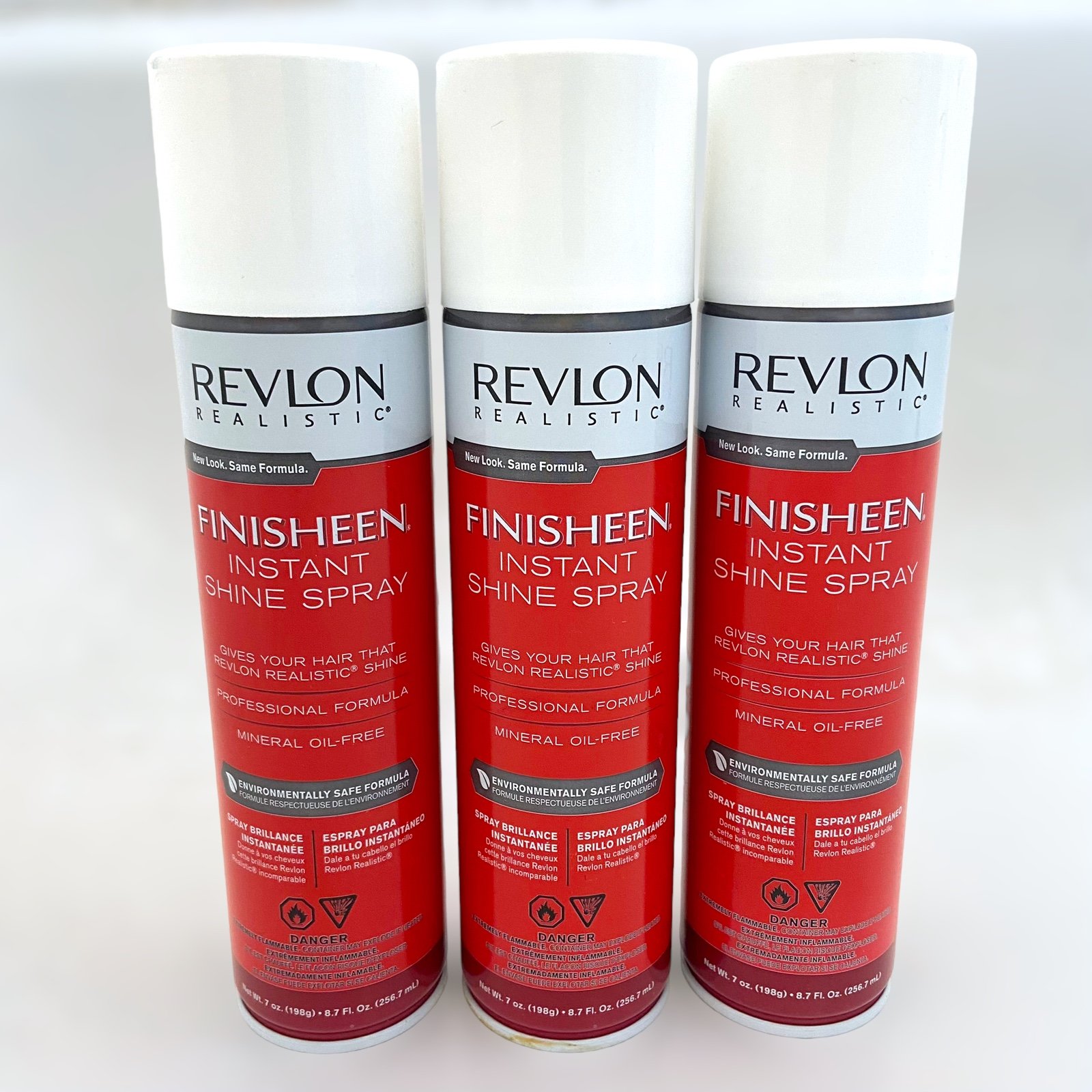 Lot of 3 REVLON Realistic Finisheen Instant Shine Spray Hairspray 7oz | 8.7Fl oz