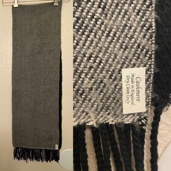 Gray black 100% cashmere made in England fringe scarf 10x66 men’s women’s