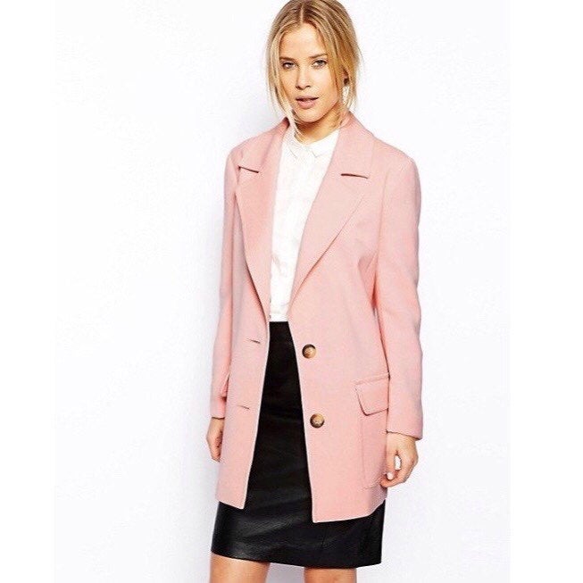 ASOS Long Line Coat Patch Pockets Pink