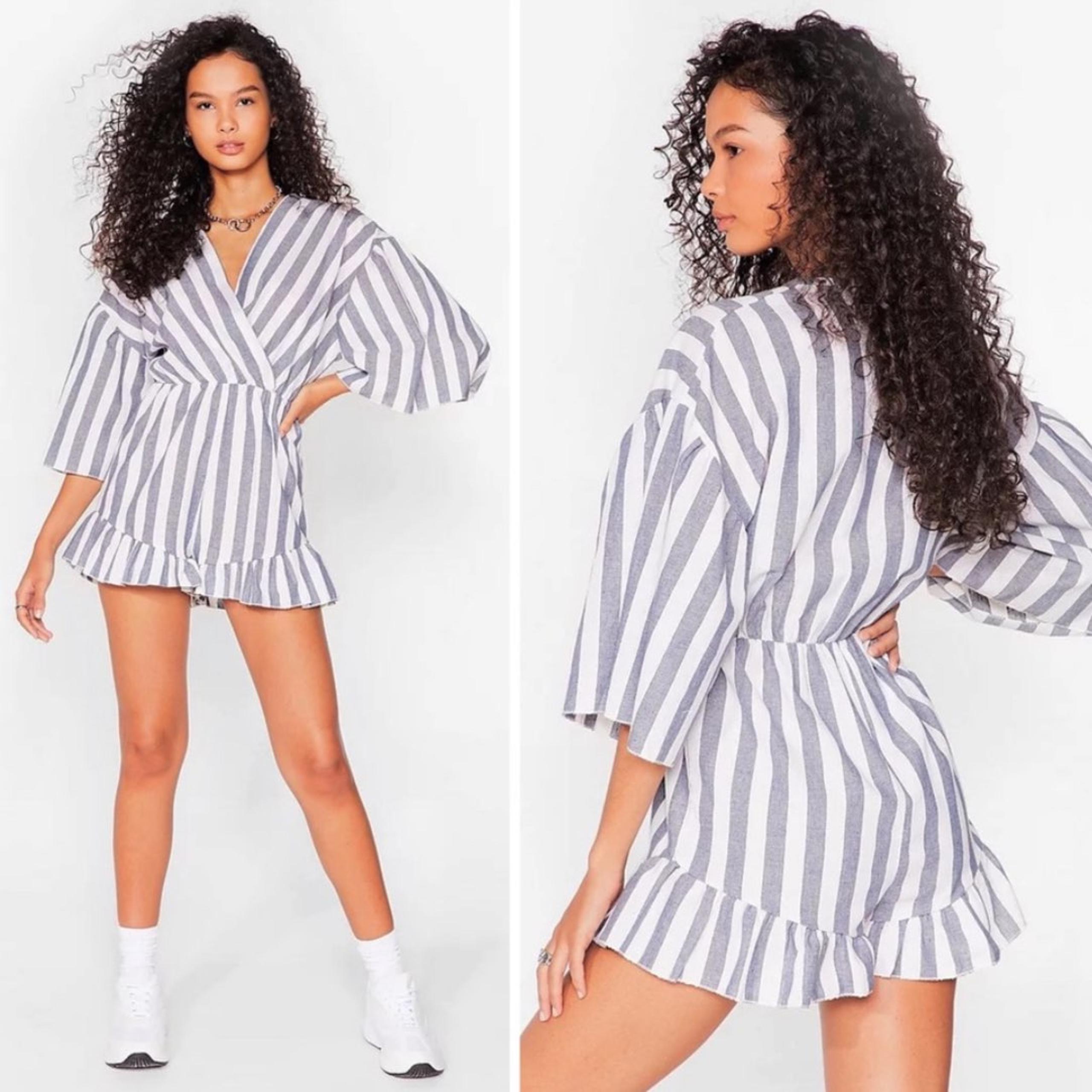 Nasty Gal Striped Linen Romper