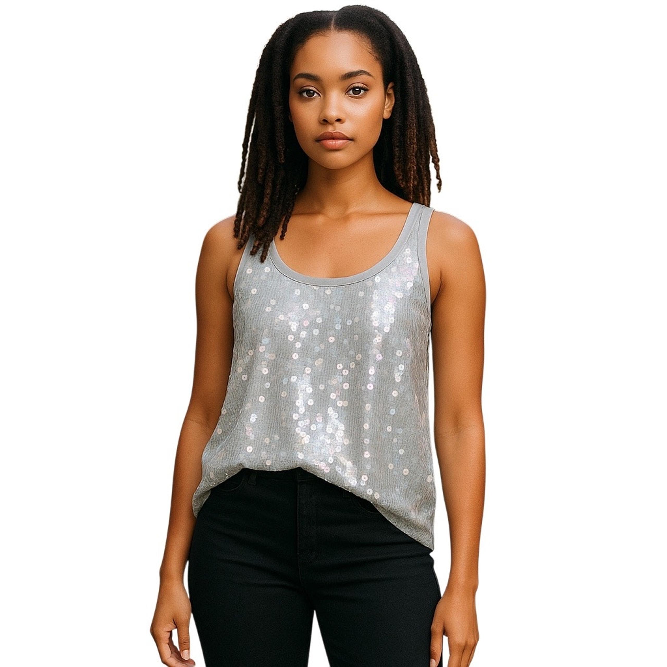 French Connection Winter Mist Sequin Sleeveless Top size 4 New with Tags
