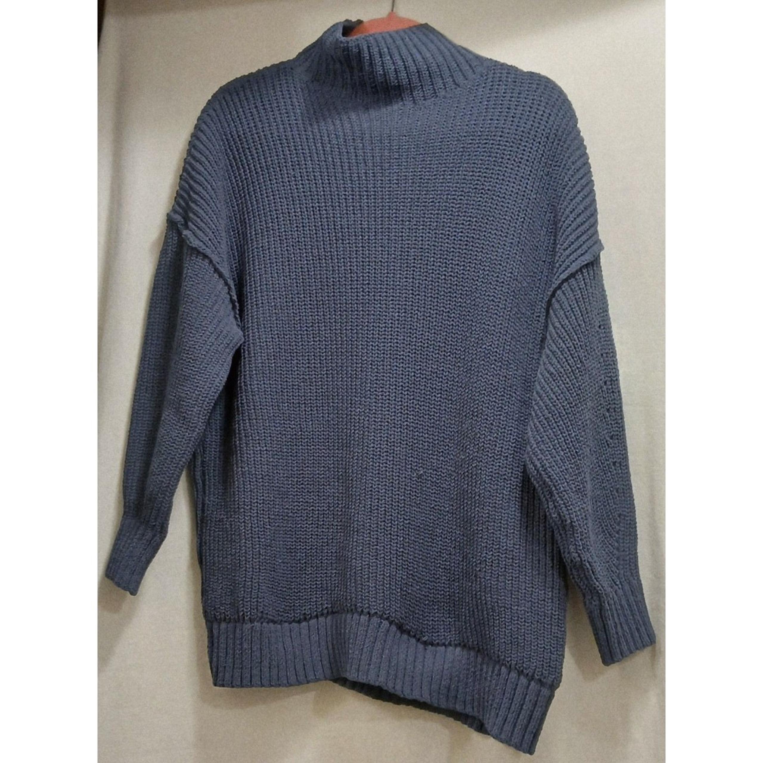 Aerie Ribbed Oversized Sweater Women's Small Pullover Mock Neck Washed Blue Knit