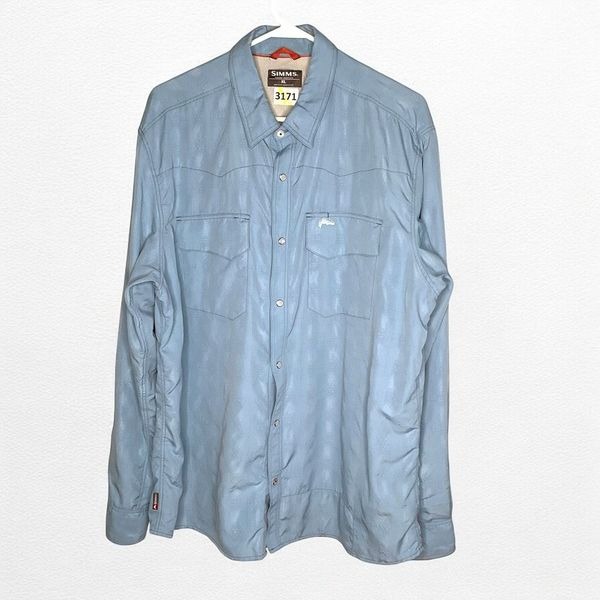 SIMMS Pearl Snap Fishing Shirt Men's XL Blue Long Sleeve Vented Mesh Outdoor