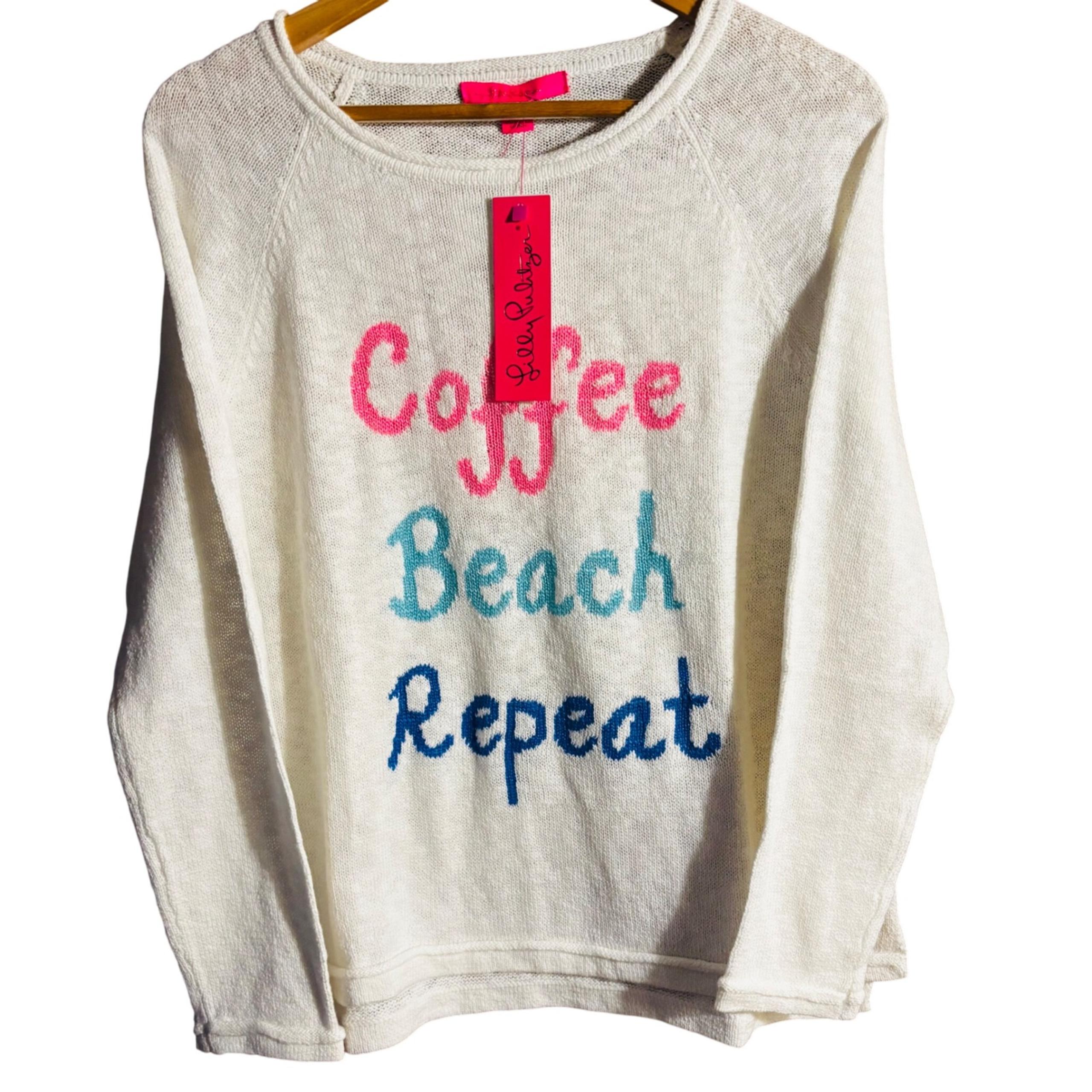 Lilly Pulitzer Danette Sweater Coffee Beach Repeat Graphic Resort White M