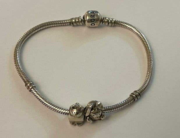 PANDORA STERLING SNAKE CHAIN BRACELET WITH 2 CHARMS