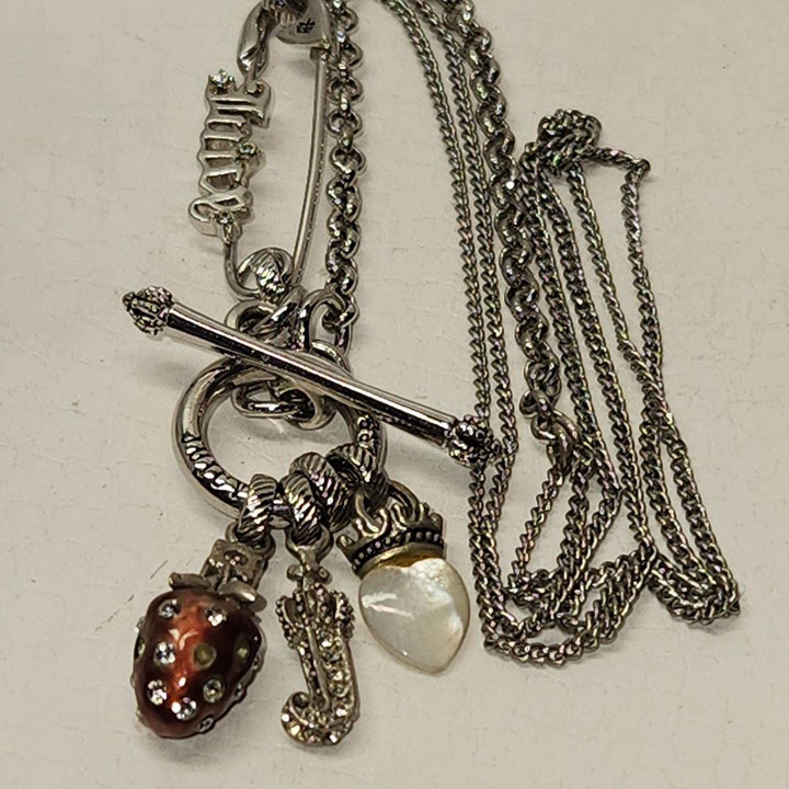 #2440, RARE JUICY COUTURE NECKLACE, MOTHER OF PEARL, RHINESTONES, 16"IN