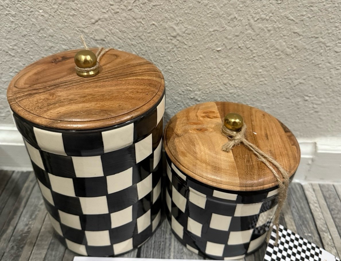 Black and White Checkered Canisters viral medium and small.