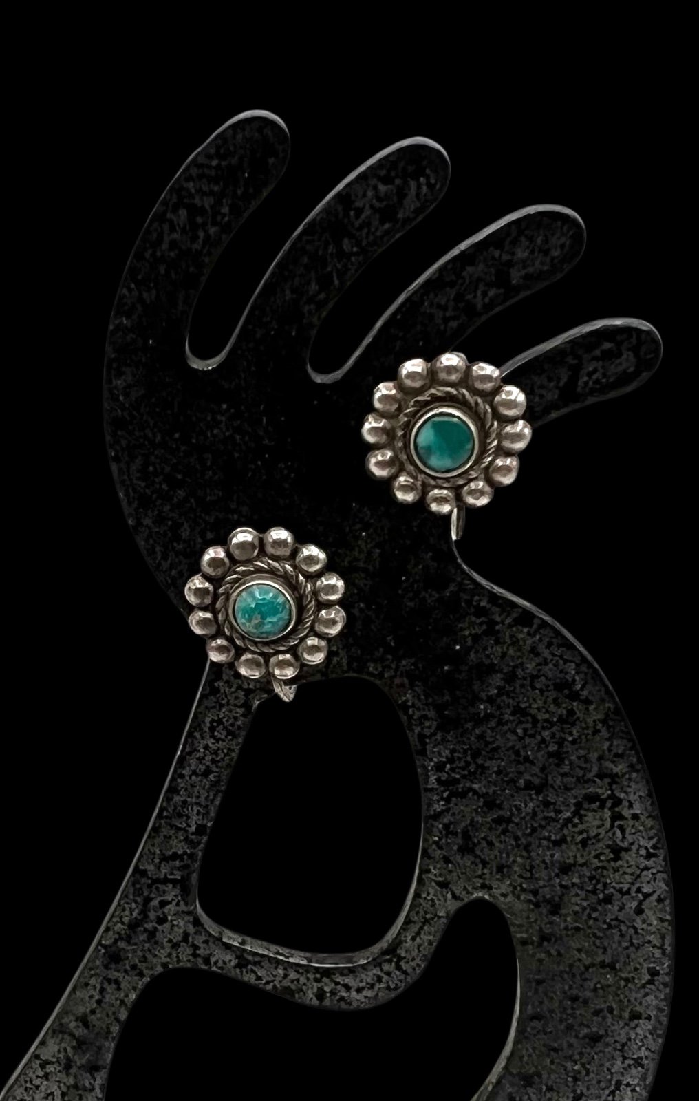 Fred Harvey Era Southwest Sterling Silver Turquoise Screw Back Stud Earrings