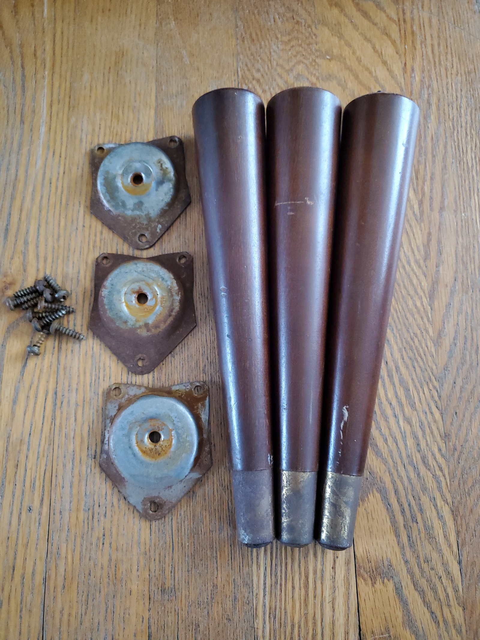 Vintage MCM wood legs for table, footstool
